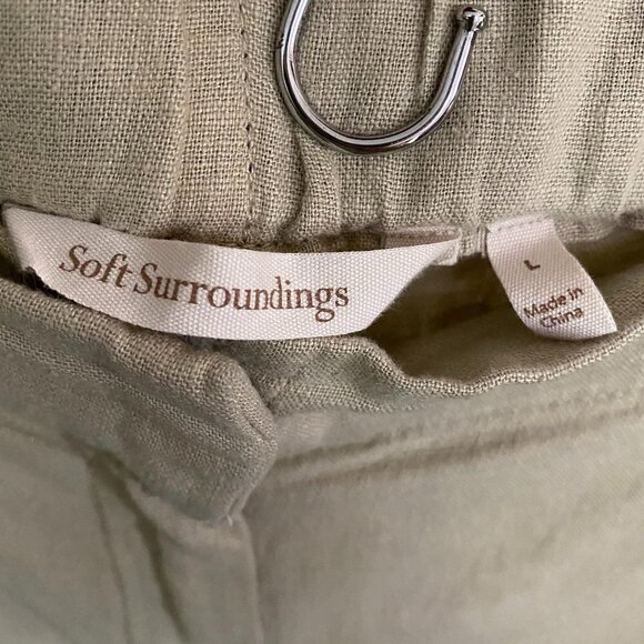 Soft Surroundings Farrah Khaki Grommet Ankle Linen Elastic Waist Pants Large - Picture 3 of 8
